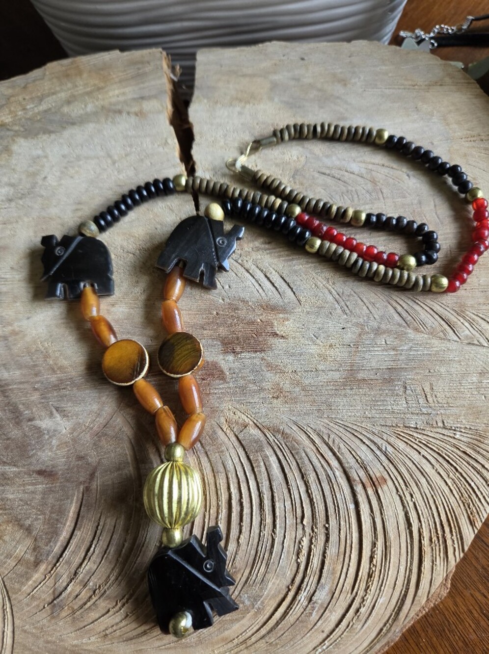 Vintage Tribal Necklace Carved Wwoden Elephants.